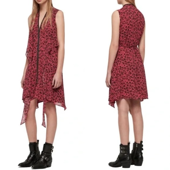 ALL SAINTS JADA LEOPARD ROAR PRINT PINK SIZE SMALL - Picture 2 of 15